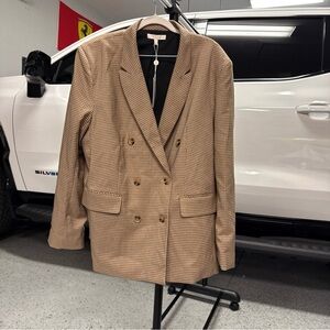 WAYF Women's Tan Double-Breasted Blazer